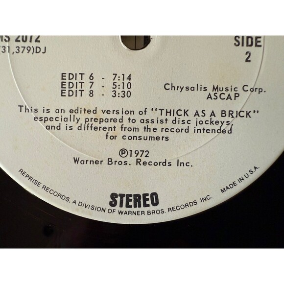 Jethro Tull Thick As A Brick LP 1972 White Label DJ Promo MS 2072 VG Newspaper - Picture 16 of 16